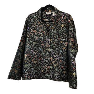 Bill Blass Shiny Polyester Floral Embroidered Needlepoint Button Up Shirt Sz 2X